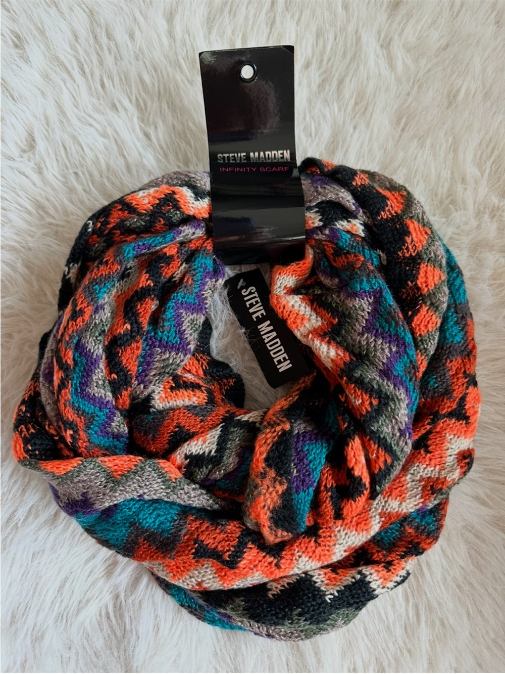 Steve Madden Multicolor Zigzag Infinity Scarf - Orange/Teal/Purple/Black